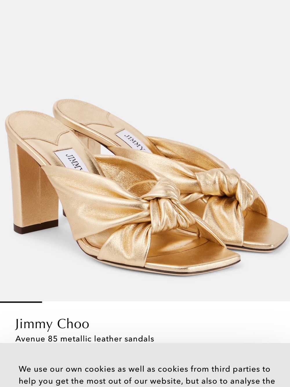 Jimmy Choo Gold Avenue Leather Block Heel Sandals